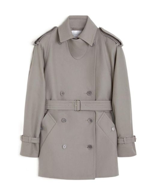 Max Mara Gray Double-Breasted Belted Coat