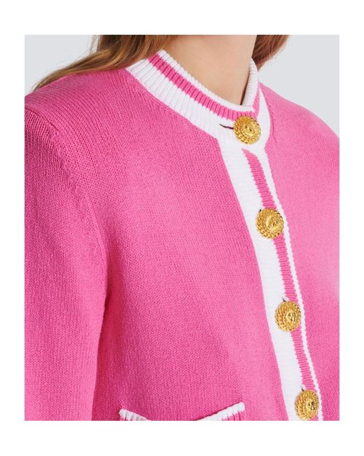 Balmain Pink Signature Button-Detail Cardigan