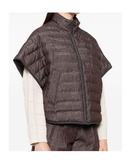 Brunello Cucinelli Gray Quilted Zip-Front Jacket