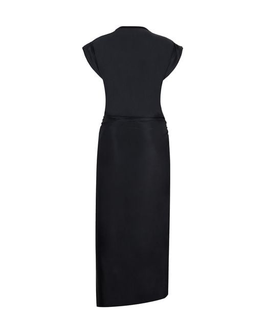 Rabanne Black Gathered-Detail Draped Midi Dress