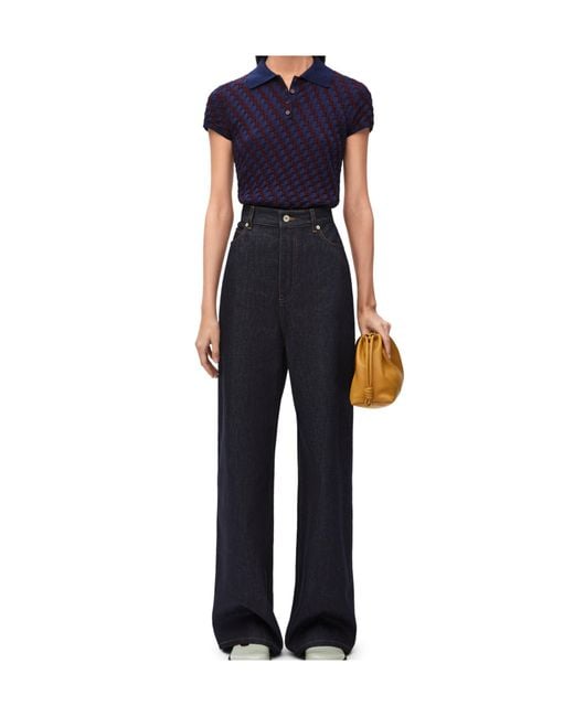 Loewe Blue Checked Knitted Polo Shirt