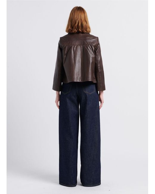 Ba&sh Brown Long-Sleeved Leather Jacket