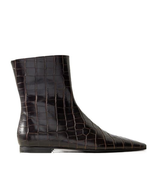Totême Black Totême Embossed Pointed Toe Ankle Boots