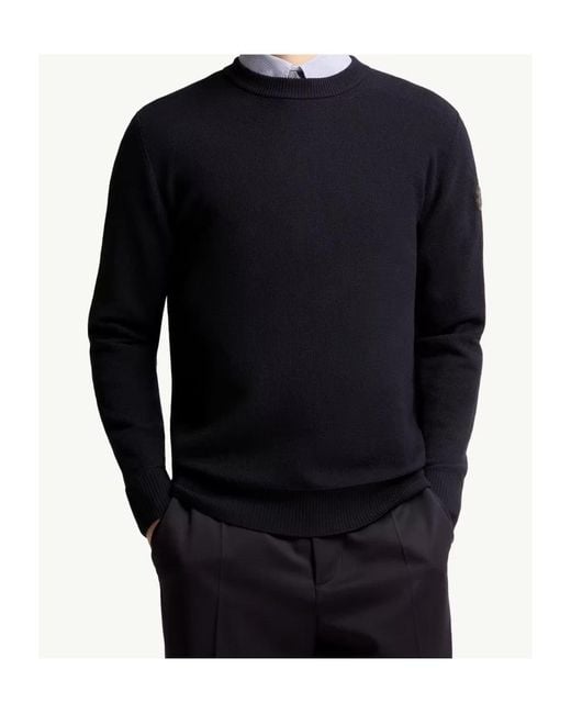 Moncler Blue Leather Logo Wool Sweater for men