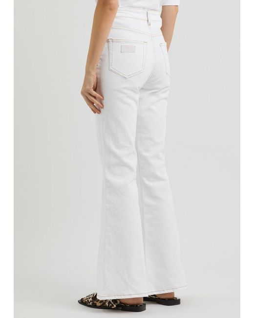 Ganni White Chain-Decorated Flared Jeans
