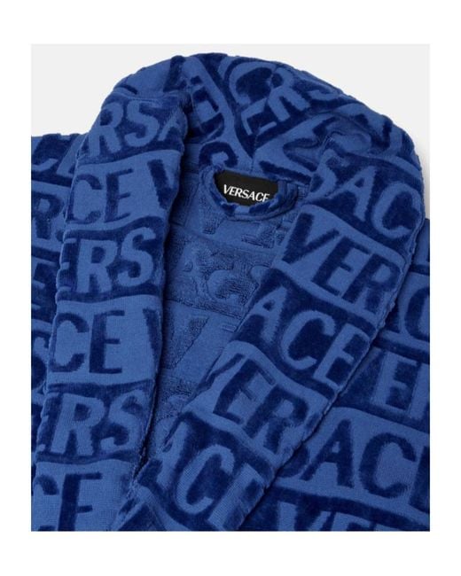 Versace Blue All-Over Motif Belted Bathrobe for men