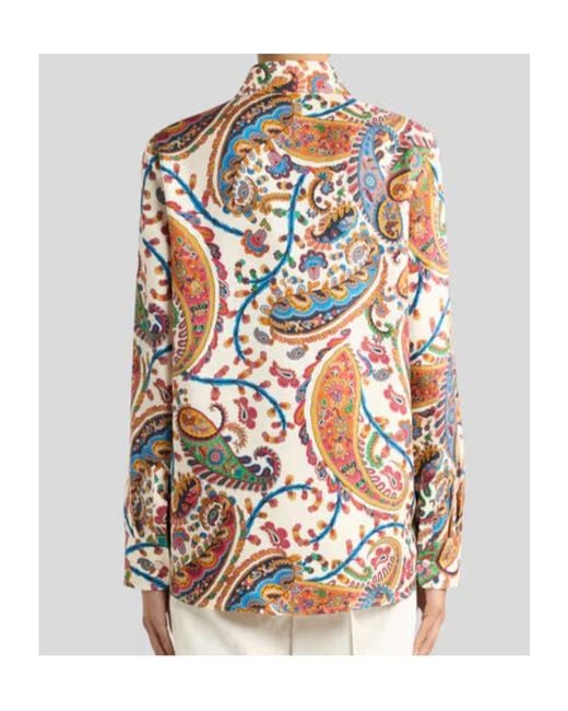 Etro White Floral Paisley Motif Satin Twill Shirt