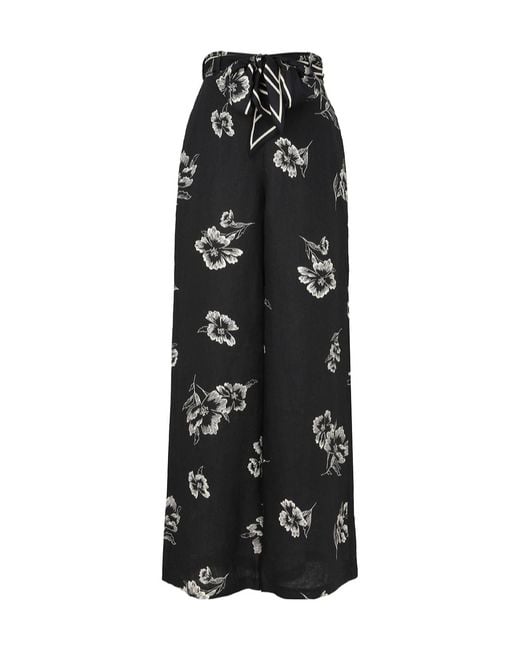 Zimmermann Black Floral Wide-Leg Pants