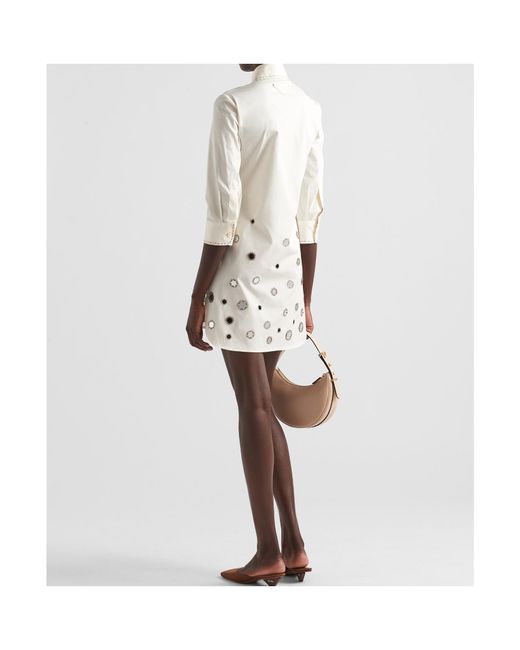 Prada White Appliqué-Detailed Button-Up Shirtdress