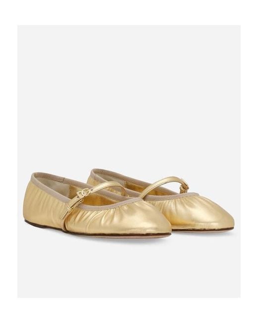 Dolce & Gabbana Natural Dg Logo Plaque Ballet Flats