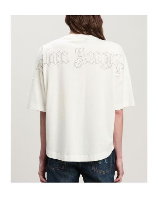 Palm Angels White Pa Monogram Embroidered Crewneck T-Shirt for men