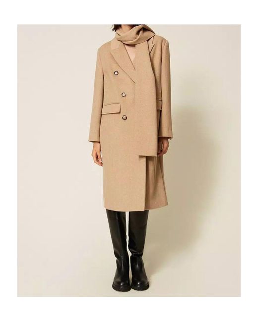 Twinset Natural Velvet-Finish Wool Coat