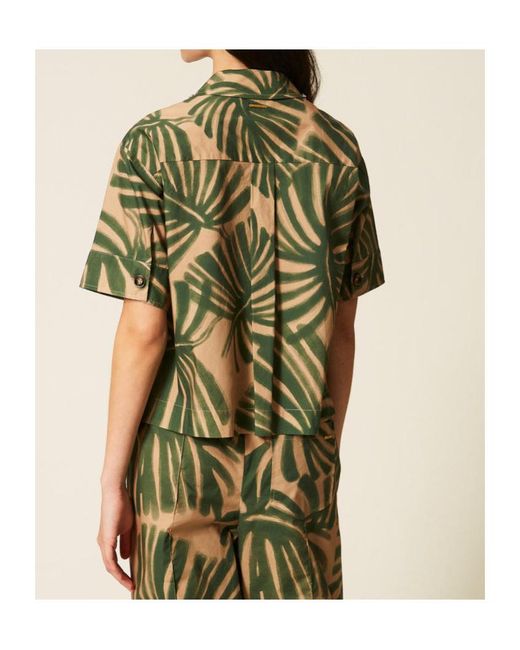 Twinset Green Print Embroidery Shirt