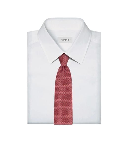 Ferragamo Red Link Print Silk Tie for men