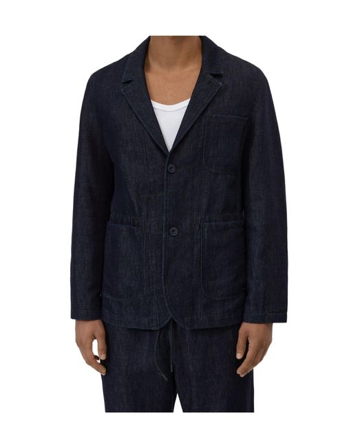 Closed Blue Notch-Lapel Patch-Pocket Denim Jacket