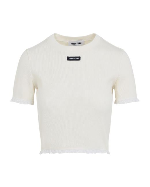 Miu Miu White Lace-Trimmed Top