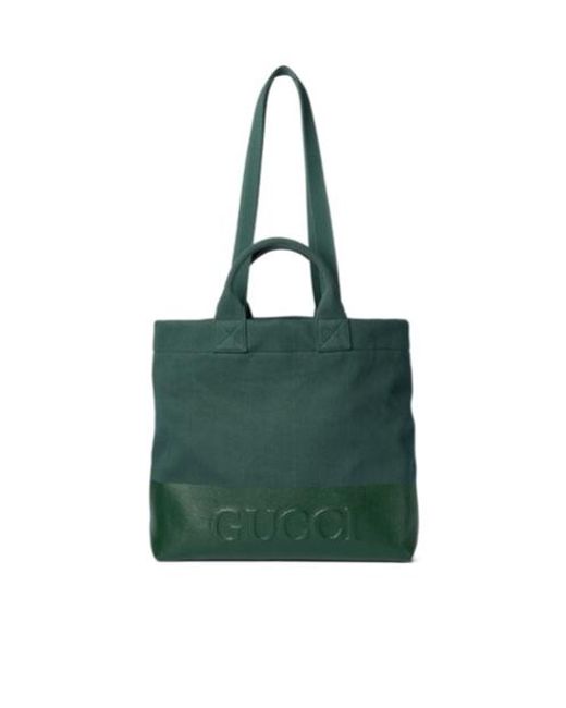 Gucci Green Canvas Tote Bag With Embossed Detail
