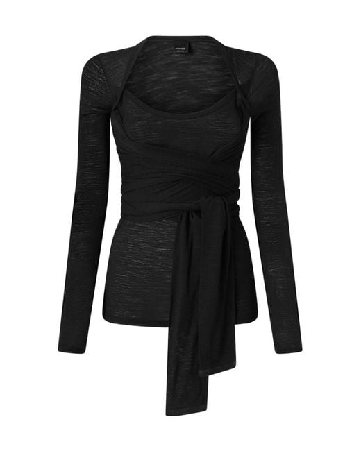 Pinko Black Wrap-Effect T-Shirt