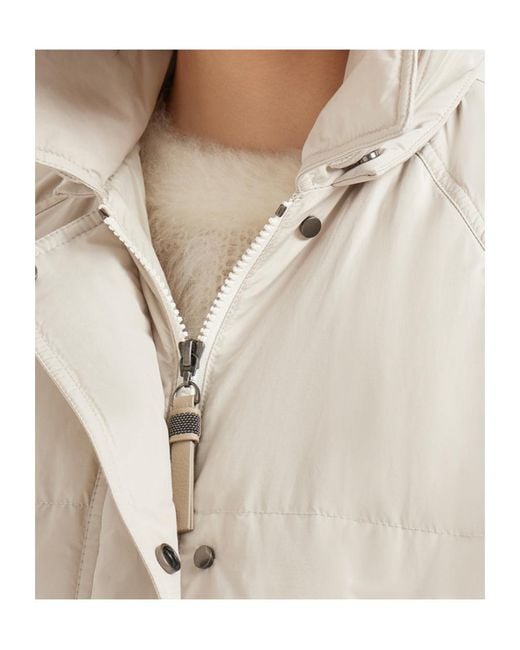 Brunello Cucinelli Natural Zipped Hooded Quilted Coat