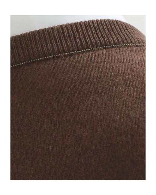 Brunello Cucinelli Brown Cashmere Knit T-Shirt With Monili