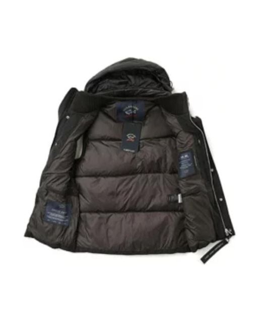 Paul & Shark Black Logo Patch Hooded Down Jacket for men