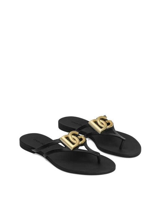 Dolce & Gabbana White Logo Plaque Flip Flops
