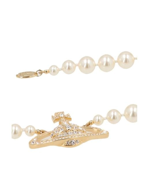 Vivienne Westwood Metallic One Row Pearl Embossed Necklace