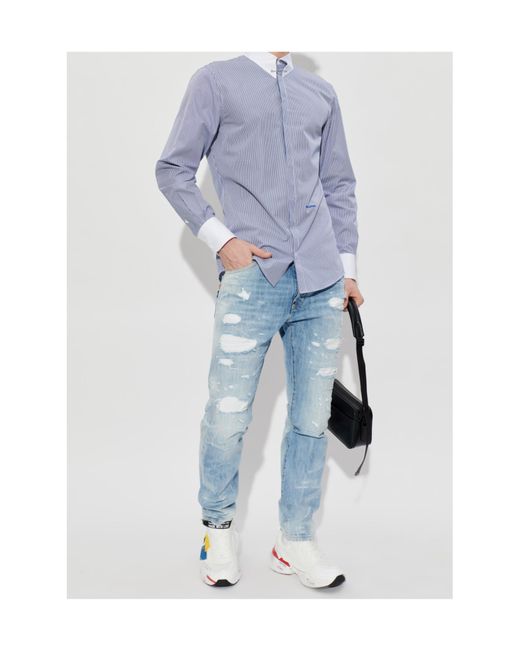 DSquared² Blue Long Sleeve Striped Shirt for men