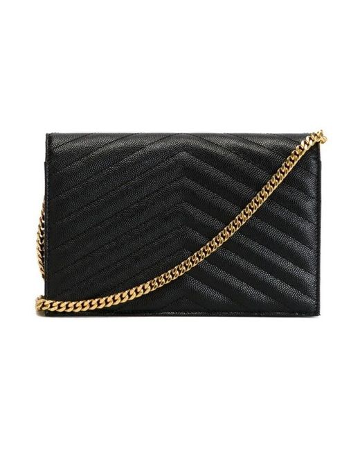Saint Laurent Black Cassandre Envelope Chain Wallet