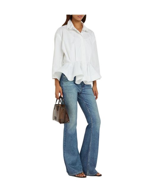 Rag & Bone Blue Denim-Print Flared-Leg Trousers