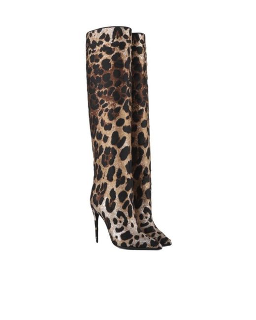 Dolce & Gabbana Black Leopard-Printed Jacquard Boots
