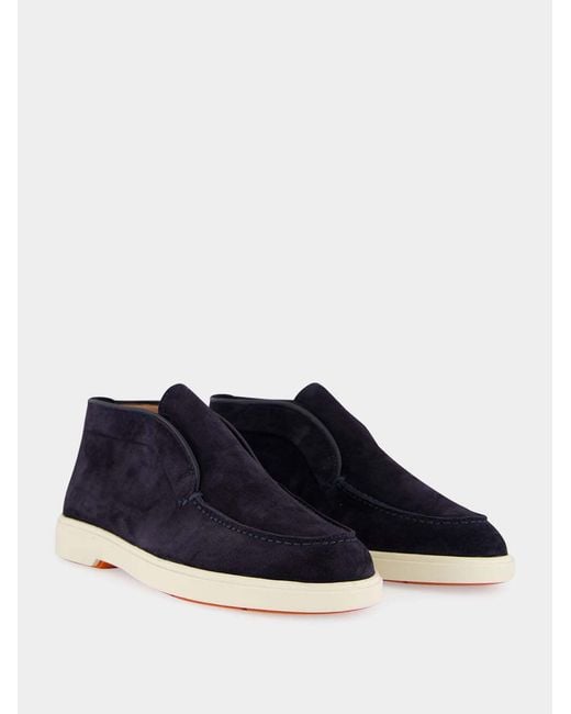 Santoni Blue Round-Toe Slip-On Loafers