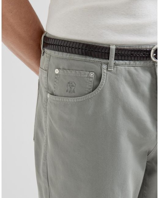 Brunello Cucinelli Gray Garment-Dyed Five-Pocket Trousers for men