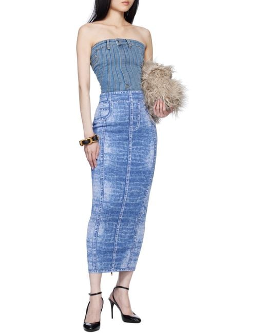 Balmain Blue Jacquard Knitted Skirt