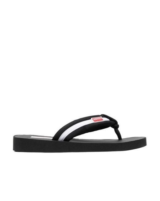 KENZO Black Logo-Patch Striped Slip-On Flip Flops for men