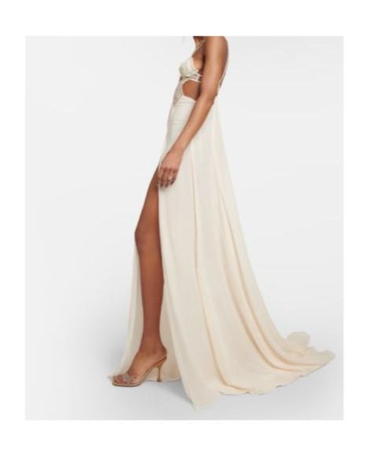 Nensi Dojaka White Bridal Cutout Silk Chiffon Gown