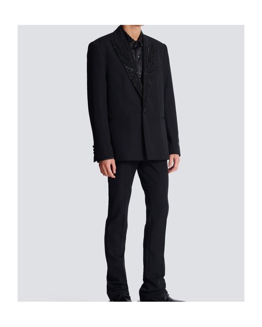 Balmain Black Crystal-Embellished Single-Breasted Blazer for men