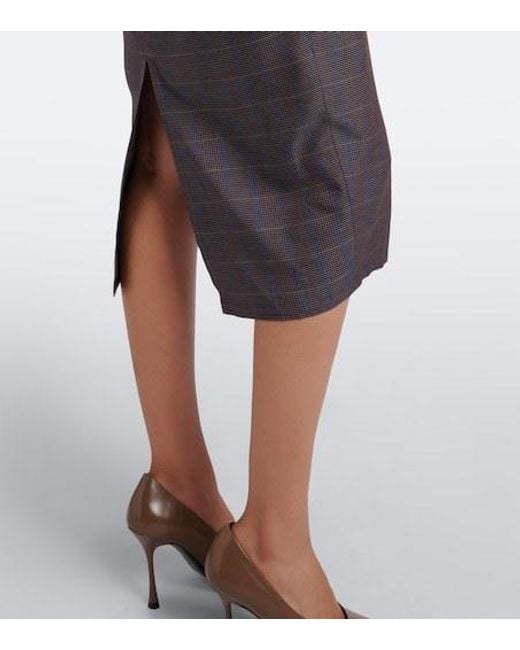Mugler Gray Checked Draped Midi Dress