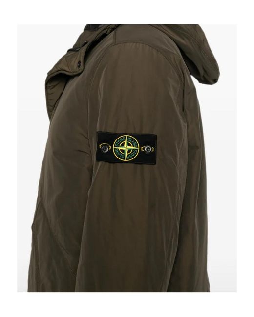Stone Island Green Hooded Logo-Patch Jacket for men