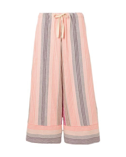 Lemlem Pink Handwoven Striped Wide-Leg Trousers