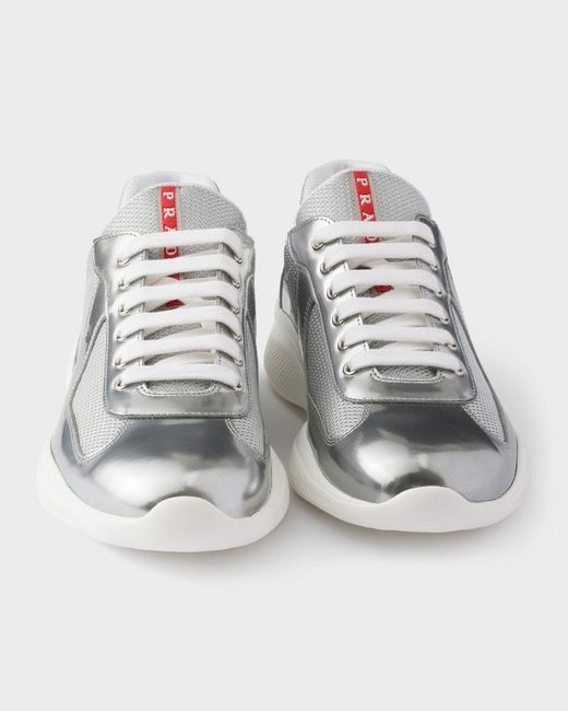 Prada Gray America's Cup Metallic Leather And Bike Fabric Sneakers for men