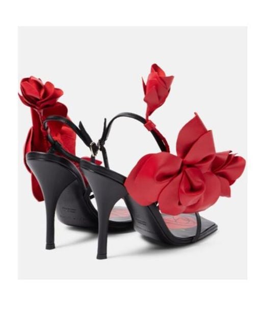 Magda Butrym Red Floral-Appliqué Leather Slingback Sandals