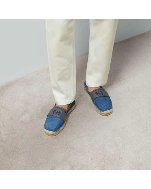 Gucci Blue Cut-Out Logo Denim Espadrillas for men