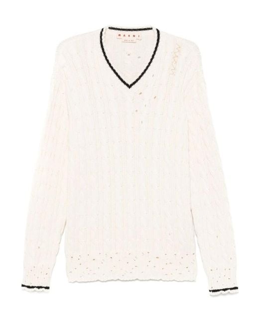 Marni White V-Neck Knitted Jumper for men