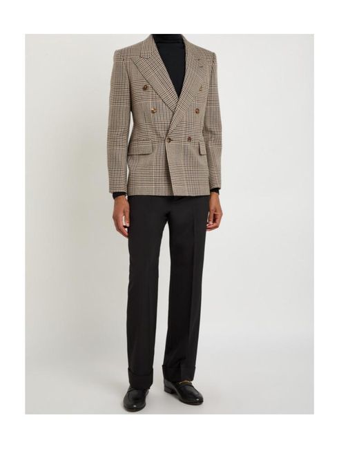 Valentino Brown Houndstooth Double-Breasted Wool Blazer for men