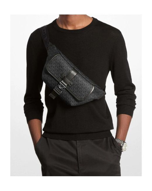 Michael Kors Black Hudson Signature Logo Sling Pack for men
