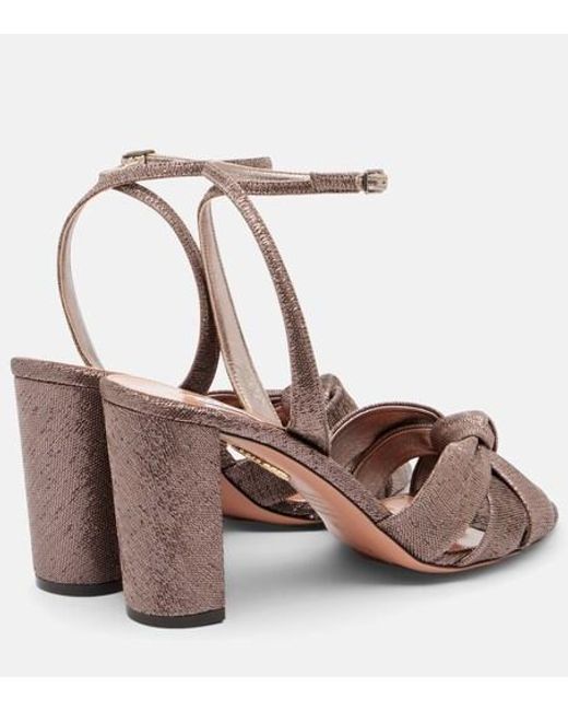 Aquazzura Pink Nina 85 Metallic-Effect Twill Sandals