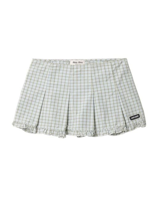 Miu Miu Gray Pleated Check Miniskirt