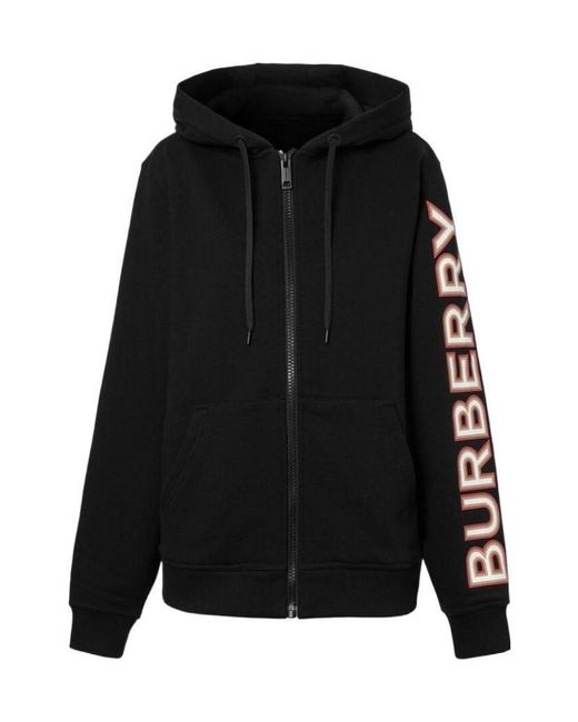 Burberry Black Logo-Print Zip-Up Hoodie