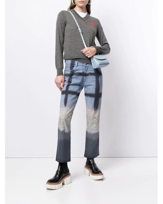 COMME DES GARÇONS PLAY Gray Intarsia Knit-Logo V-Neck Jumper